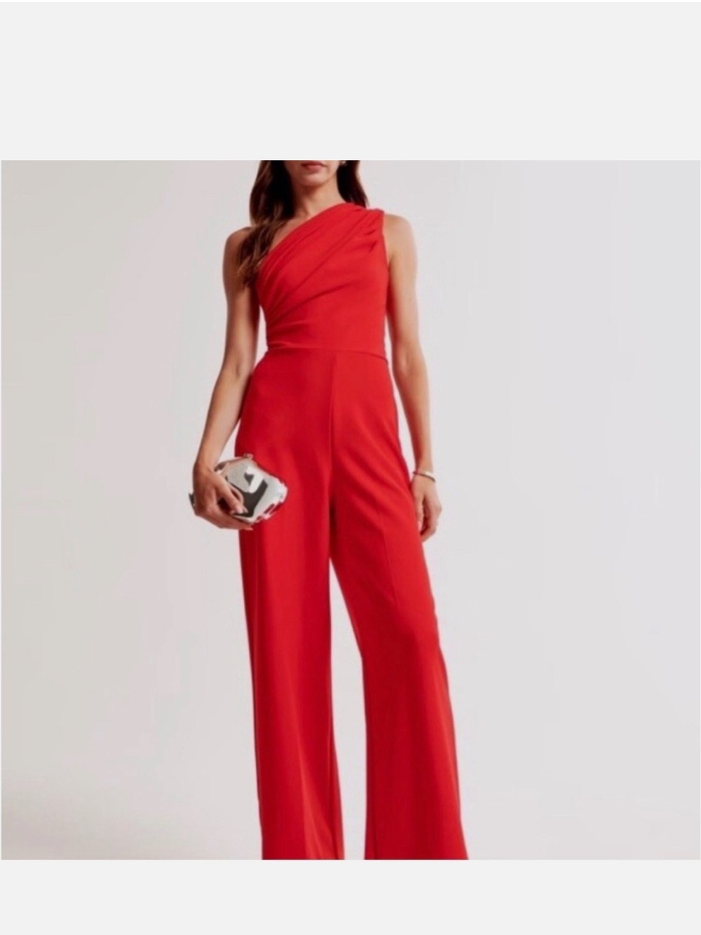 Abercrombie & Fitch One-Shoulder Red Wide-Leg Jumpsuit